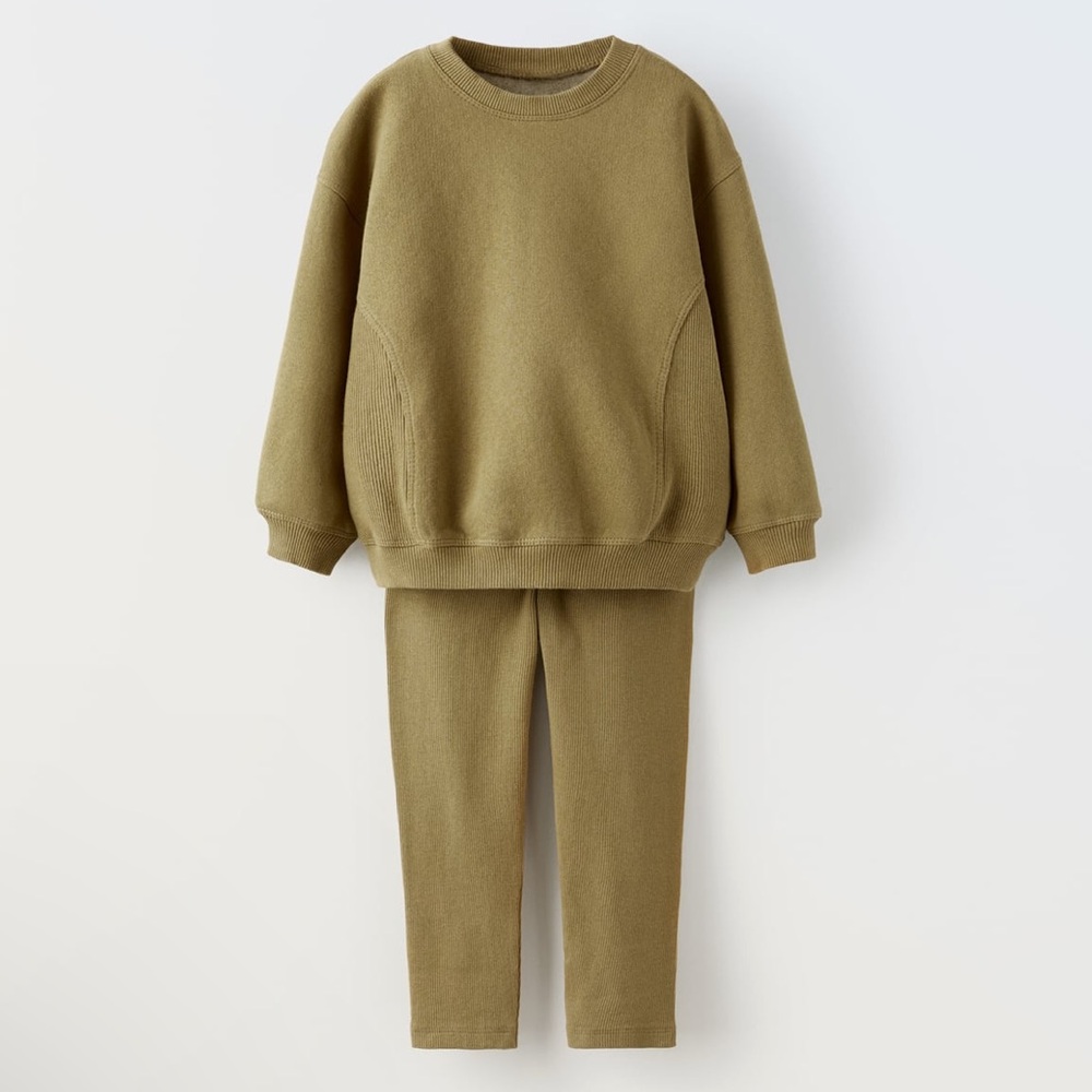 Zara SWEATSHIRT AND LEGGINGS PLUSH MATCHING SET khaki